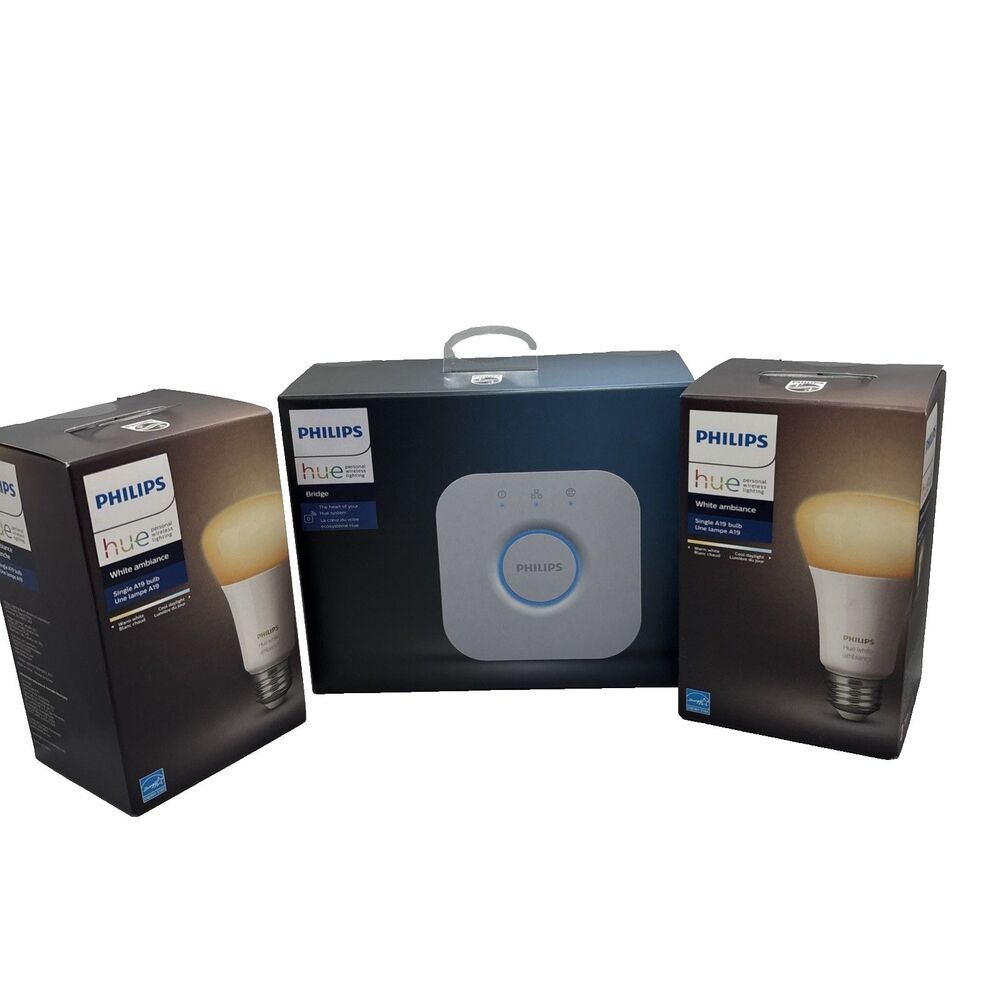 NEW 2- Philips Hue Smart 60W A19 LED Bulb - White Ambiance Single Bulb + Bridge
